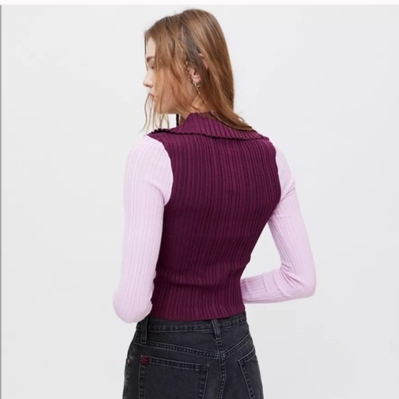 NWT UO Lilac Collared Ribbed Cardigan Sweater - Picture 2 of 4